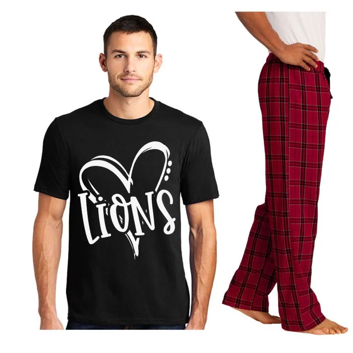 Lions School Sports Fan Team Spirit Heart Pajama Set