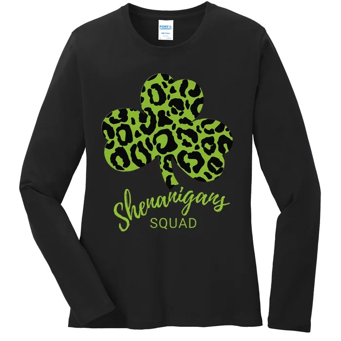 Leopard Shenanigan Squad st patrick green Shamrock Ladies Long Sleeve Shirt