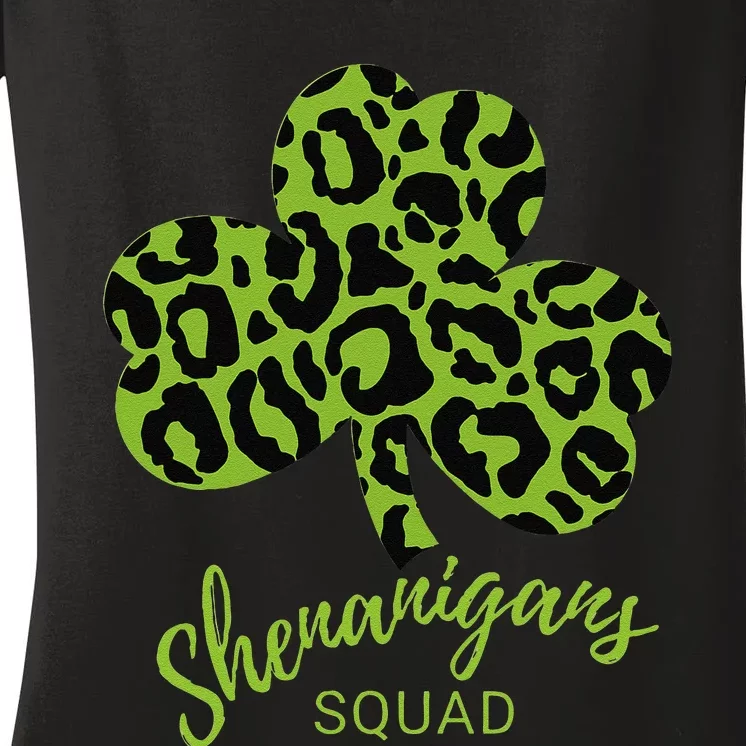 Leopard Shenanigan Squad st patrick green Shamrock Women's V-Neck T-Shirt