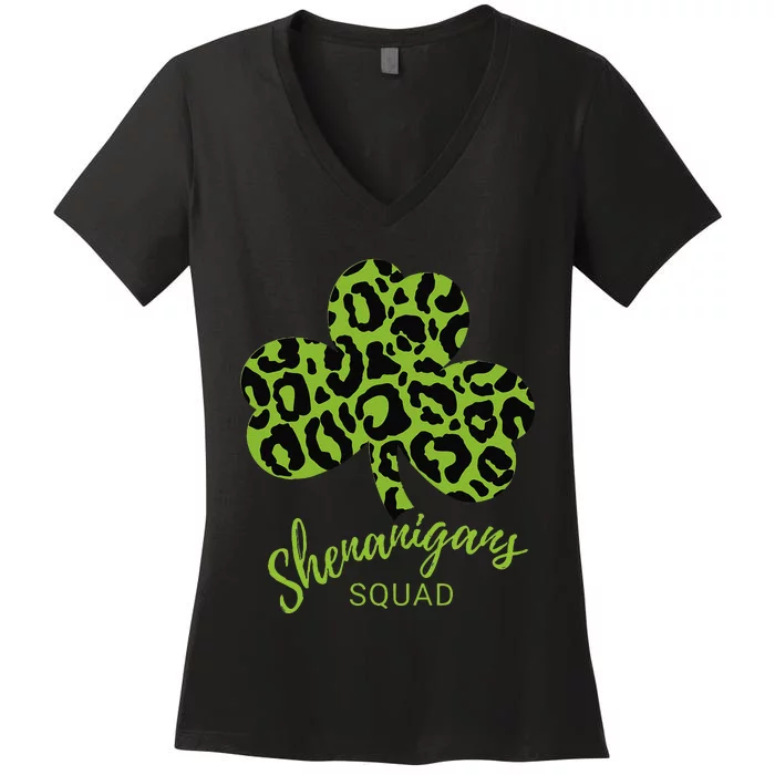 Leopard Shenanigan Squad st patrick green Shamrock Women's V-Neck T-Shirt