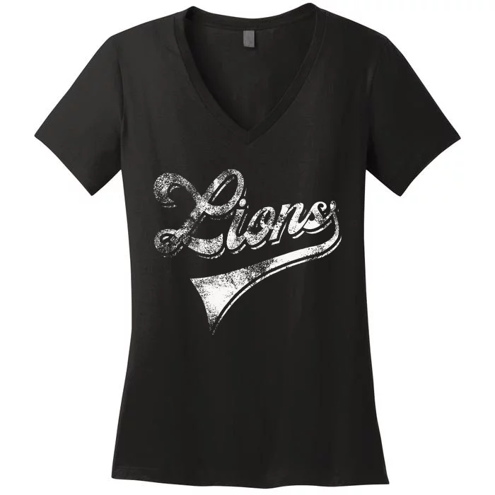 Lions School Sports Fan Team Spirit Mascot Vintage Women's V-Neck T-Shirt