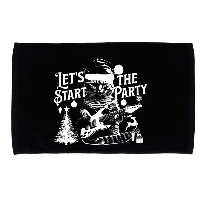 LetS Start The Party Cool Rocker Santa Cat Christmas Kitten Gift Microfiber Hand Towel