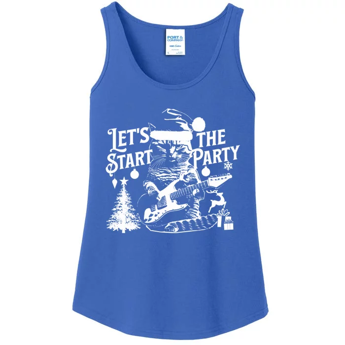 LetS Start The Party Cool Rocker Santa Cat Christmas Kitten Gift Ladies Essential Tank