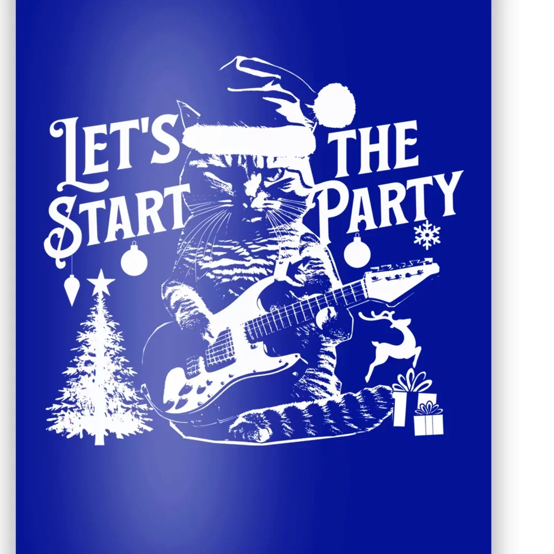 LetS Start The Party Cool Rocker Santa Cat Christmas Kitten Gift Poster