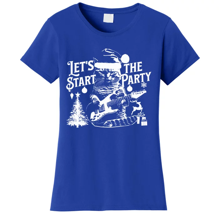 LetS Start The Party Cool Rocker Santa Cat Christmas Kitten Gift Women's T-Shirt