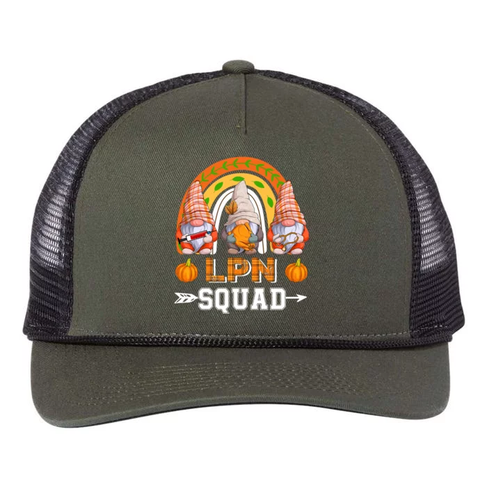 Lpn Squad Three Gnomes Thanksgiving Fall Pumpkins Rainbow Gift Retro Rope Trucker Hat Cap