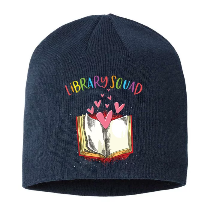 Library Squad Teacher Book Lovers Librarian Funny 8 1/2in Sustainable Knit Beanie