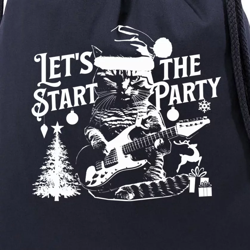 LetS Start The Party Cool Rocker Santa Cat Christmas Kitten Funny Gift Drawstring Bag