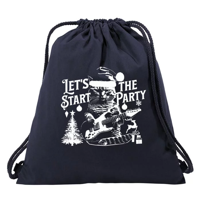 LetS Start The Party Cool Rocker Santa Cat Christmas Kitten Funny Gift Drawstring Bag