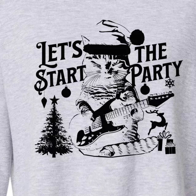 LetS Start The Party Cool Rocker Santa Cat Christmas Kitten Funny Gift Cropped Pullover Crew