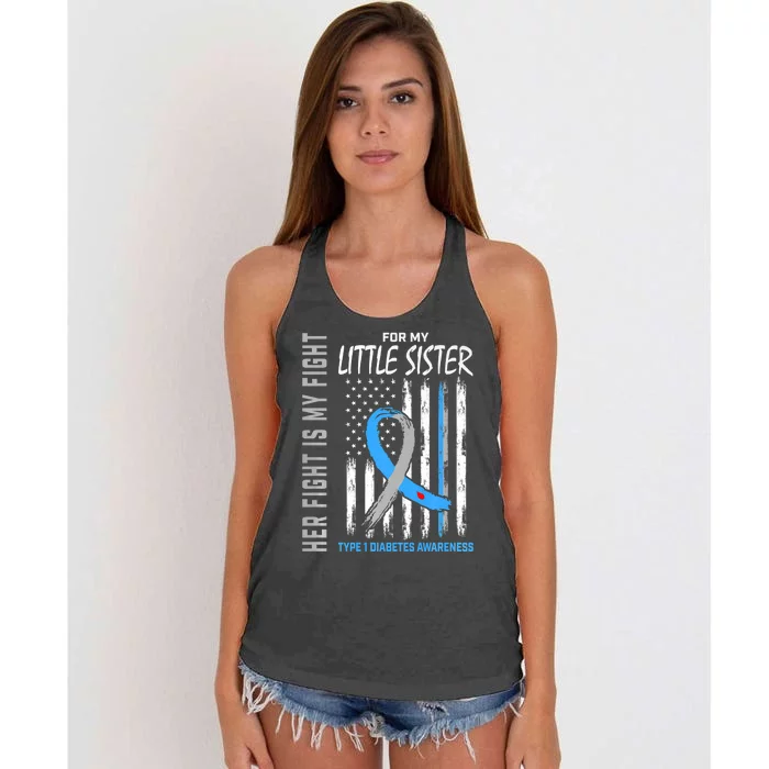 Little Sister Type 1 Diabetes Awareness USA Flag Women's Knotted Racerback Tank