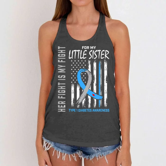 Little Sister Type 1 Diabetes Awareness USA Flag Women's Knotted Racerback Tank