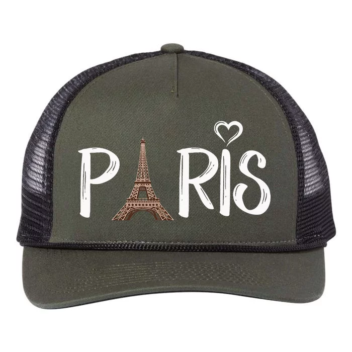 Love Sign The Eiffel Tower From Paris France Retro Rope Trucker Hat Cap