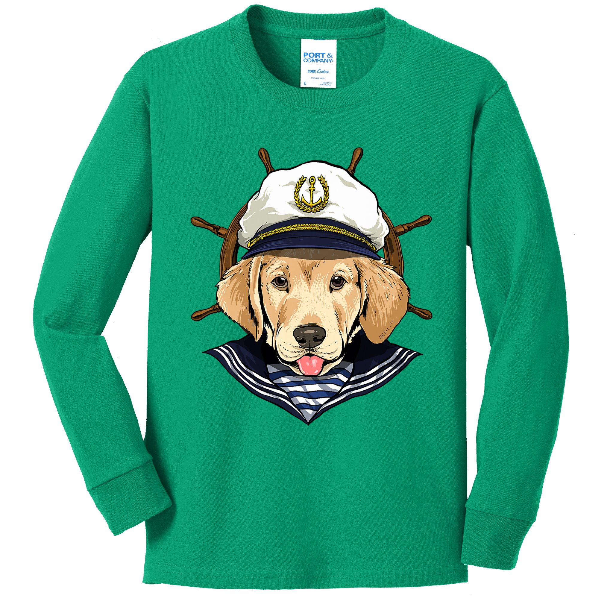 Golden Retriever Sailor Boat Captain Golden Retriever Dog Long Sleeve  T-Shirt