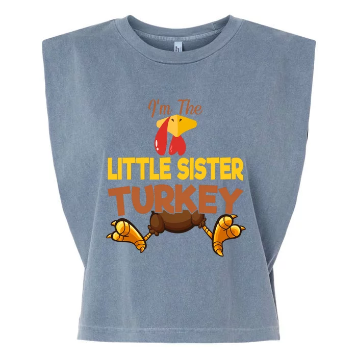 Little Sister Turkey Matching Family Group Thanksgiving Gifts Garment-Dyed Women's Muscle Tee