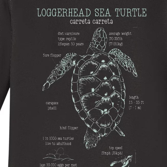 Loggerhead Sea Turtle Anatomy Gift Marine Biologist Baby Long Sleeve Bodysuit