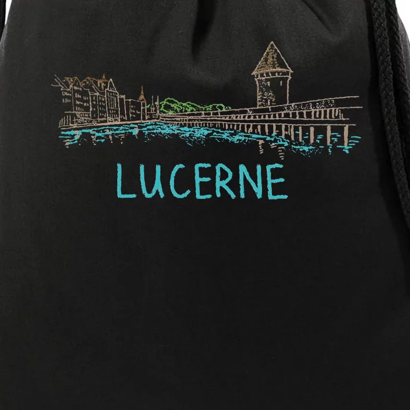 Lucerne Switzerland Unique Hand Drawn Art Gift Drawstring Bag