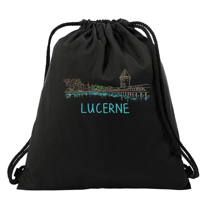 Lucerne Switzerland Unique Hand Drawn Art Gift Drawstring Bag