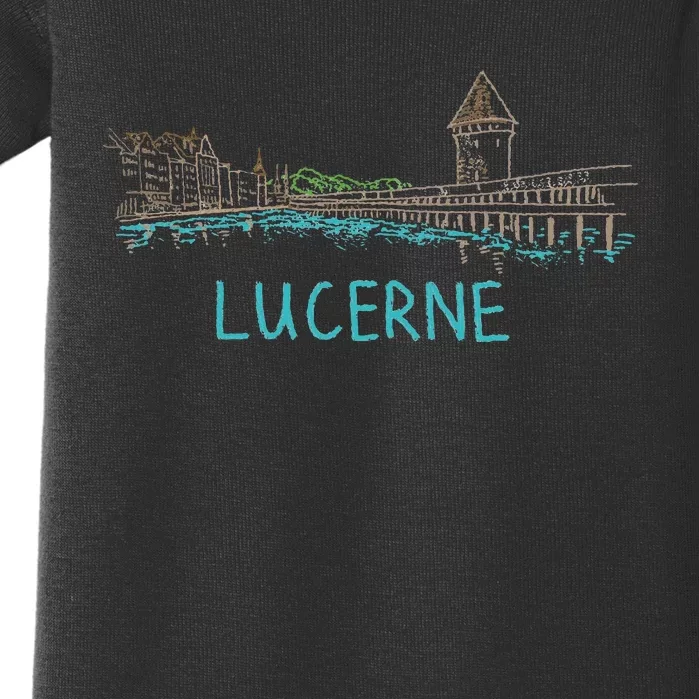 Lucerne Switzerland Unique Hand Drawn Art Gift Baby Bodysuit