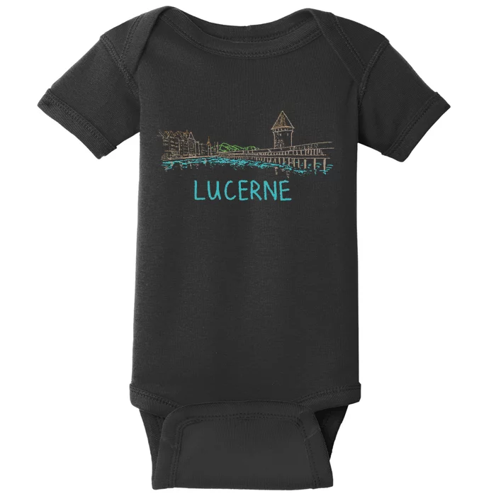 Lucerne Switzerland Unique Hand Drawn Art Gift Baby Bodysuit