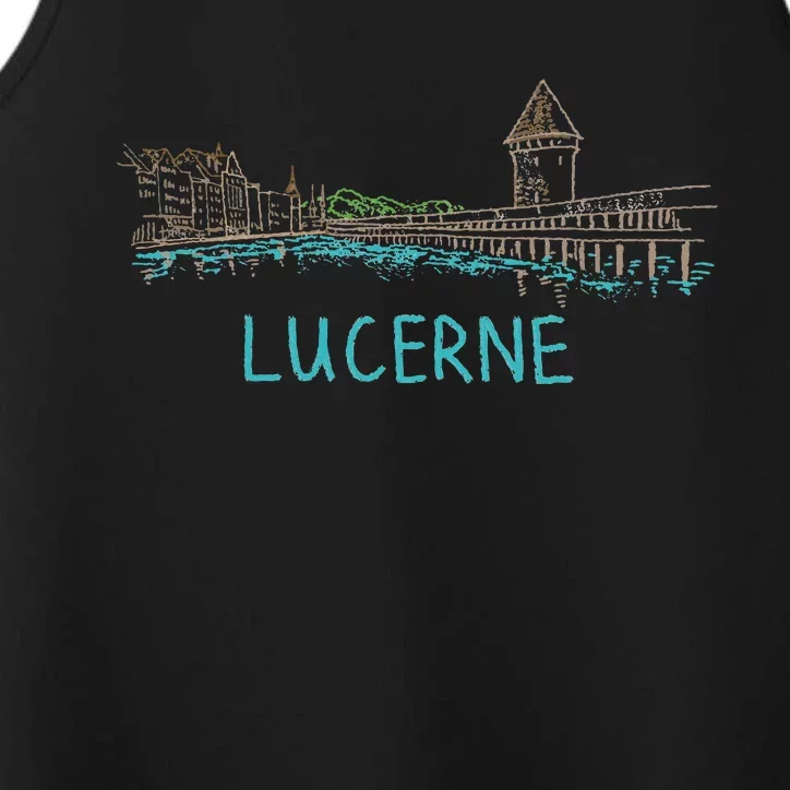 Lucerne Switzerland Unique Hand Drawn Art Gift Performance Tank