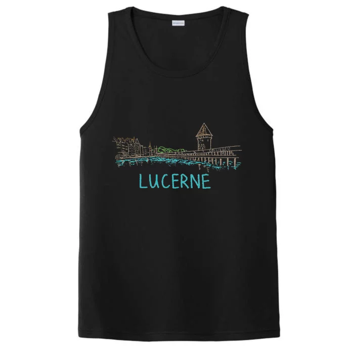 Lucerne Switzerland Unique Hand Drawn Art Gift Performance Tank