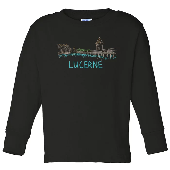 Lucerne Switzerland Unique Hand Drawn Art Gift Toddler Long Sleeve Shirt