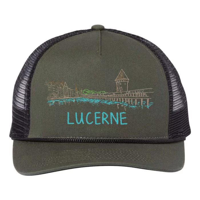 Lucerne Switzerland Unique Hand Drawn Art Gift Retro Rope Trucker Hat Cap