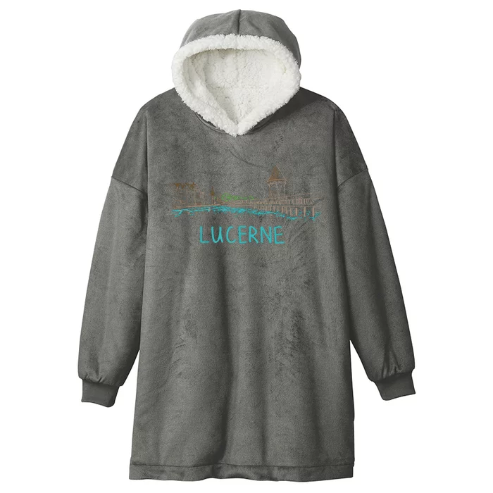 Lucerne Switzerland Unique Hand Drawn Art Gift Women Hooded Wearable Blanket