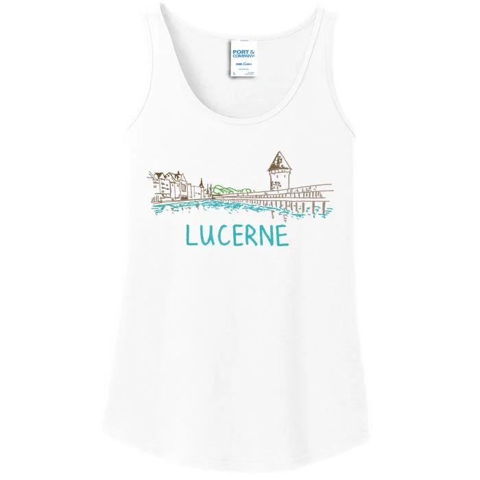 Lucerne Switzerland Unique Hand Drawn Art Gift Women Ladies Essential Tank