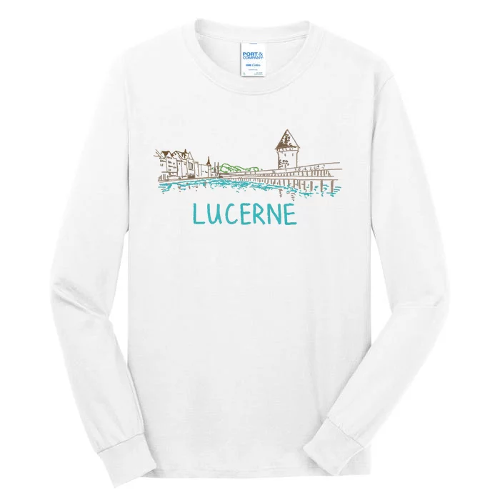 Lucerne Switzerland Unique Hand Drawn Art Gift Women Tall Long Sleeve T-Shirt