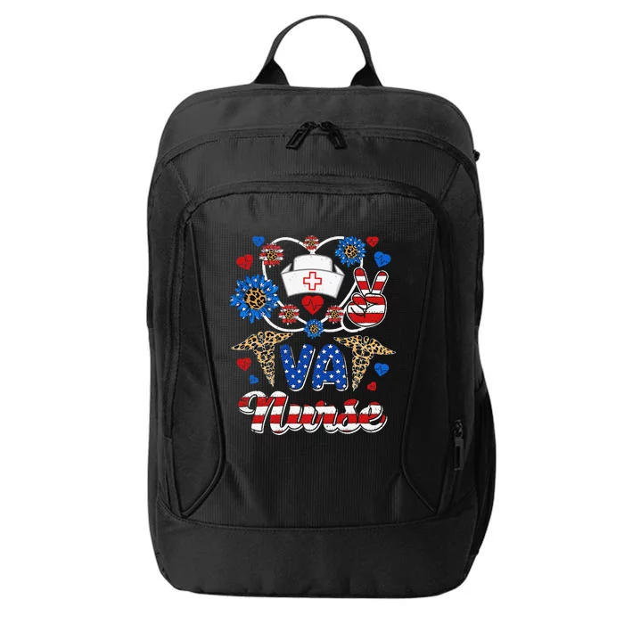 Leopard Sunflower VA Nurse American Flag Funny 4th Of July City Backpack