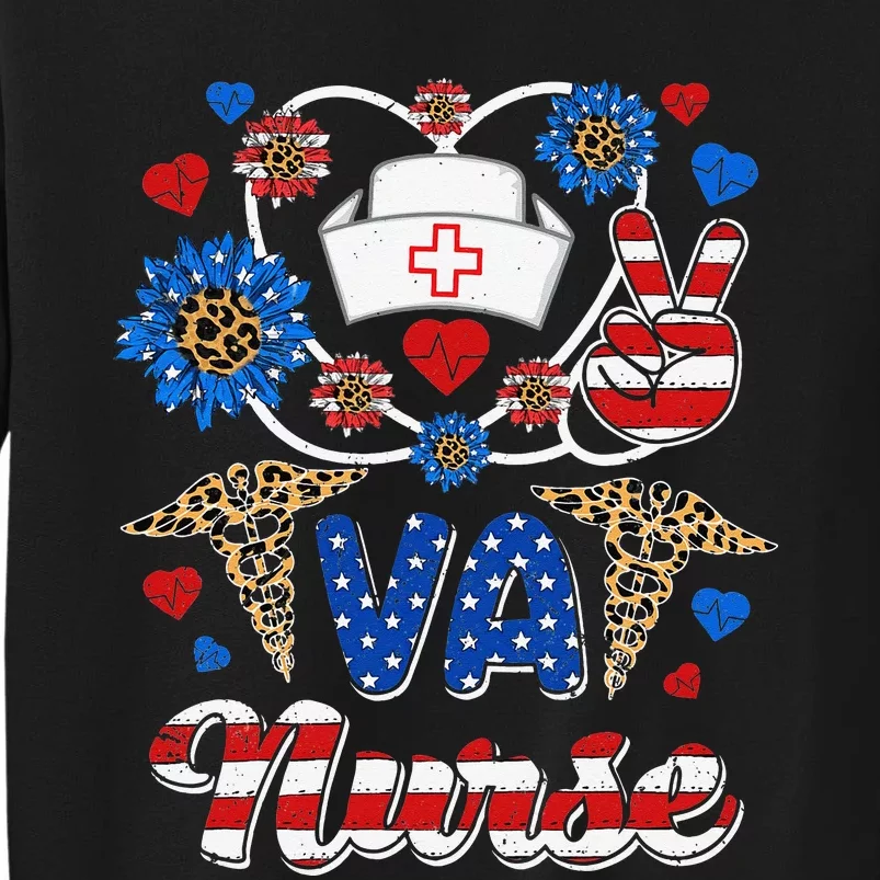 Leopard Sunflower VA Nurse American Flag Funny 4th Of July Sweatshirt