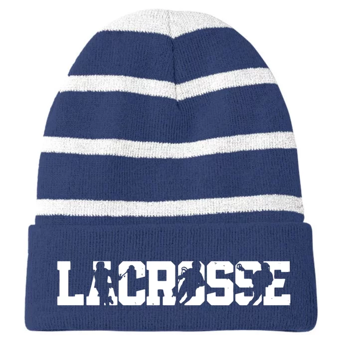 Lacrosse Stick Vintage Retro Gift Striped Beanie with Solid Band