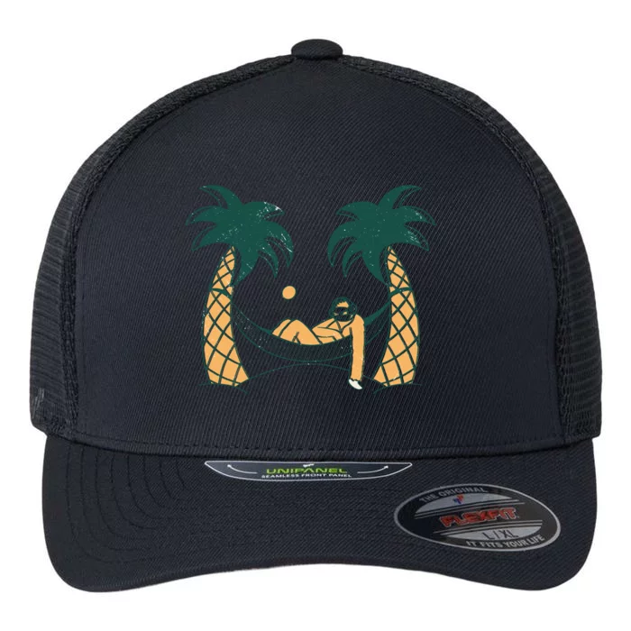 Lazy Sloth Vacation Palm Tree Flexfit Unipanel Trucker Cap