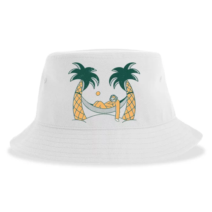 Lazy Sloth Vacation Palm Tree Sustainable Bucket Hat