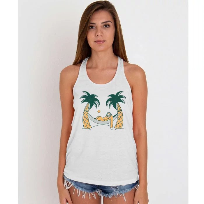 Lazy Sloth Vacation Palm Tree Women's Knotted Racerback Tank