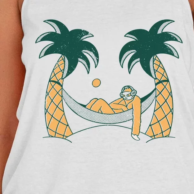 Lazy Sloth Vacation Palm Tree Women's Knotted Racerback Tank