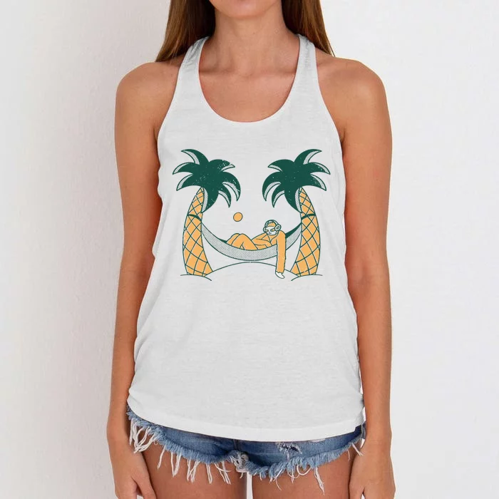 Lazy Sloth Vacation Palm Tree Women's Knotted Racerback Tank