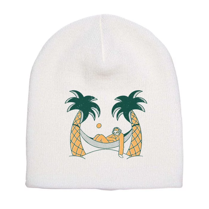 Lazy Sloth Vacation Palm Tree Short Acrylic Beanie