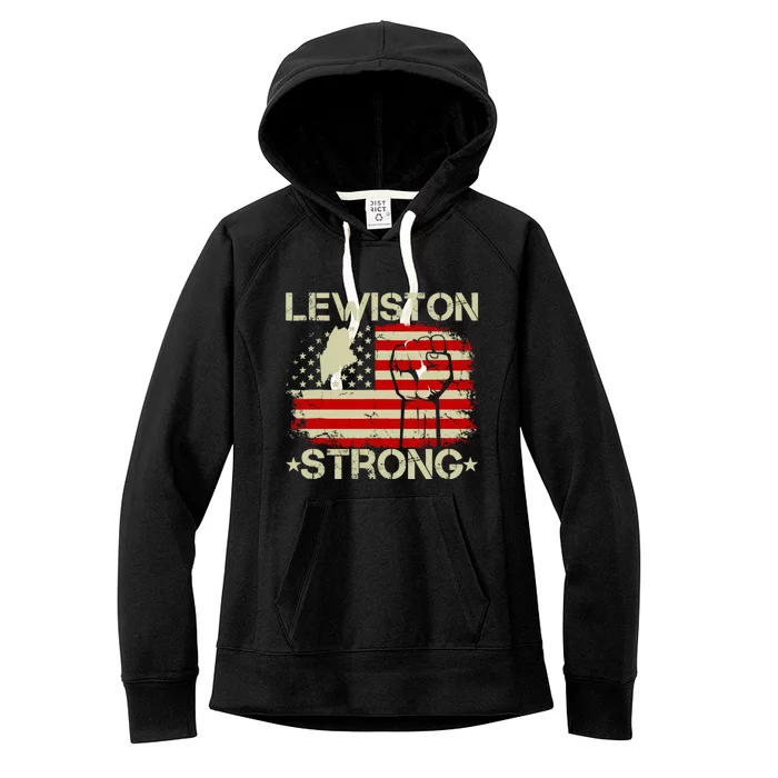 Lewiston Strong Vintage Usa Flag Women's Fleece Hoodie