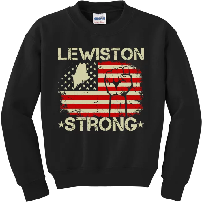 Lewiston Strong Vintage Usa Flag Kids Sweatshirt