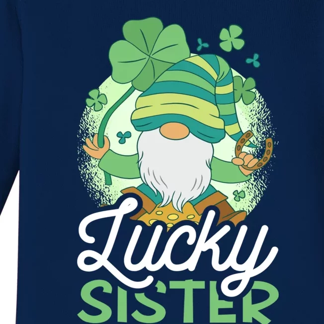 Lucky Sister With A Gnome For St Patrick's Day Cool Gift Baby Long Sleeve Bodysuit