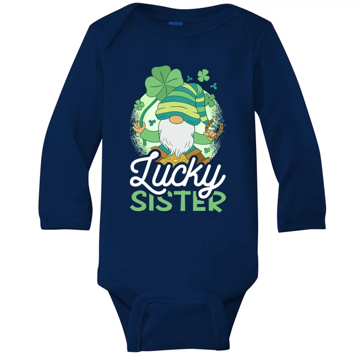 Lucky Sister With A Gnome For St Patrick's Day Cool Gift Baby Long Sleeve Bodysuit