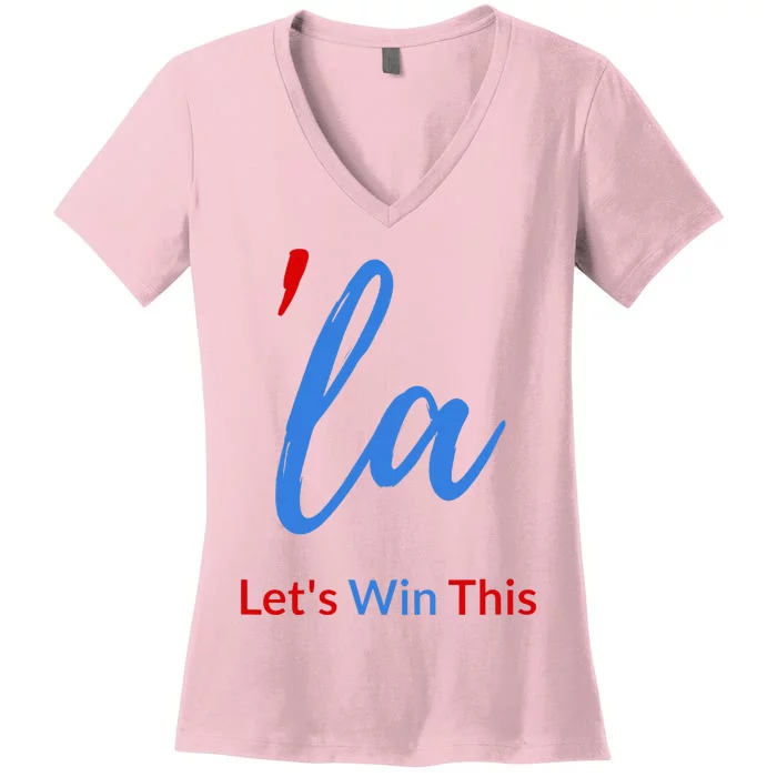 La Script With Comma Kamala LetS Win This Women's V-Neck T-Shirt