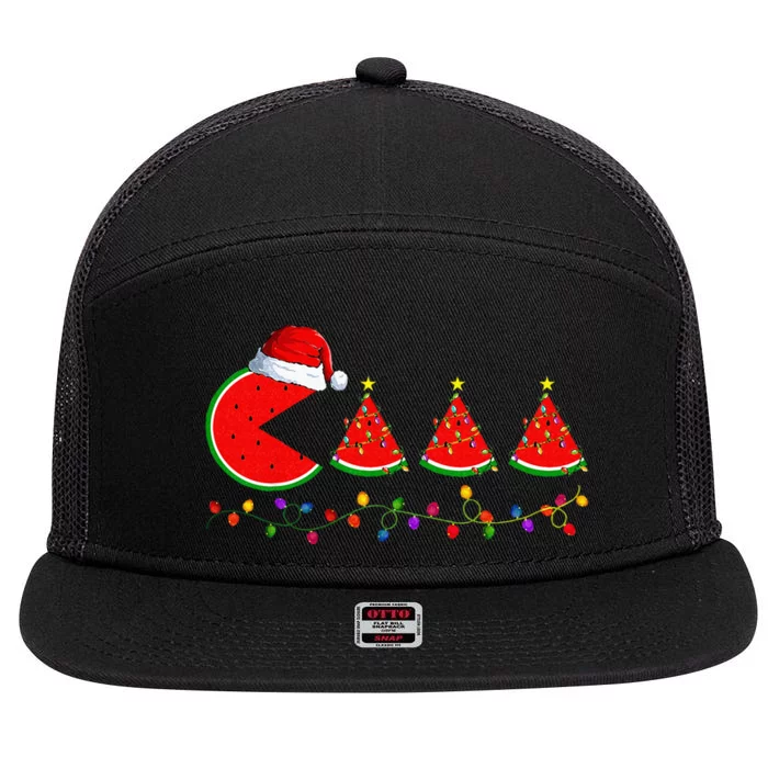 Lighting Santa Watermelon Xmas Tree Christmas In July 7 Panel Mesh Trucker Snapback Hat