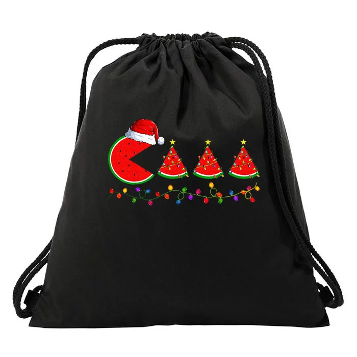 Lighting Santa Watermelon Xmas Tree Christmas In July Drawstring Bag