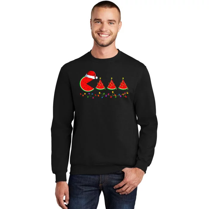 Lighting Santa Watermelon Xmas Tree Christmas In July Tall Sweatshirt