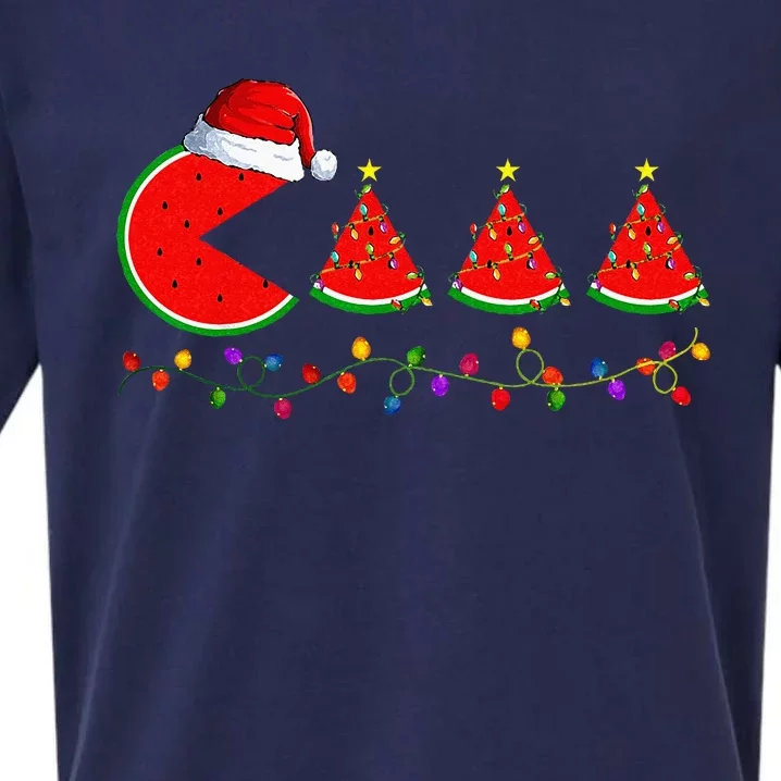 Lighting Santa Watermelon Xmas Tree Christmas In July Sueded Cloud Jersey T-Shirt