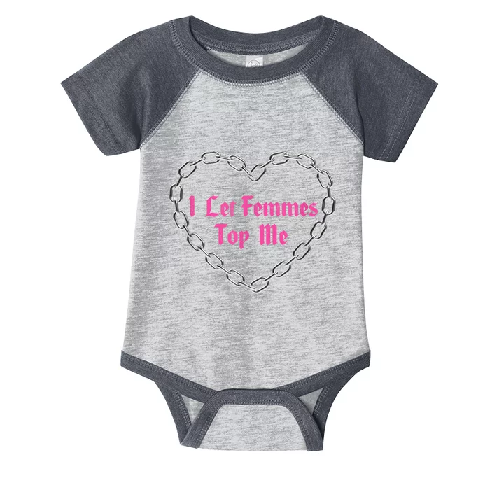 Lesbian Subtle Wlw Queer Lgbt Pride I Let Femmes Top Me Infant Baby Jersey Bodysuit